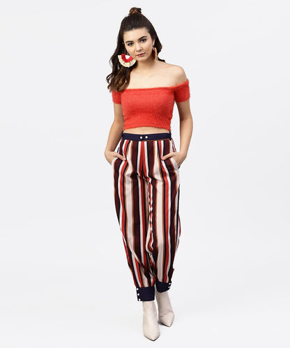 Women's Multi Printed Ankle Length Striped Trouser