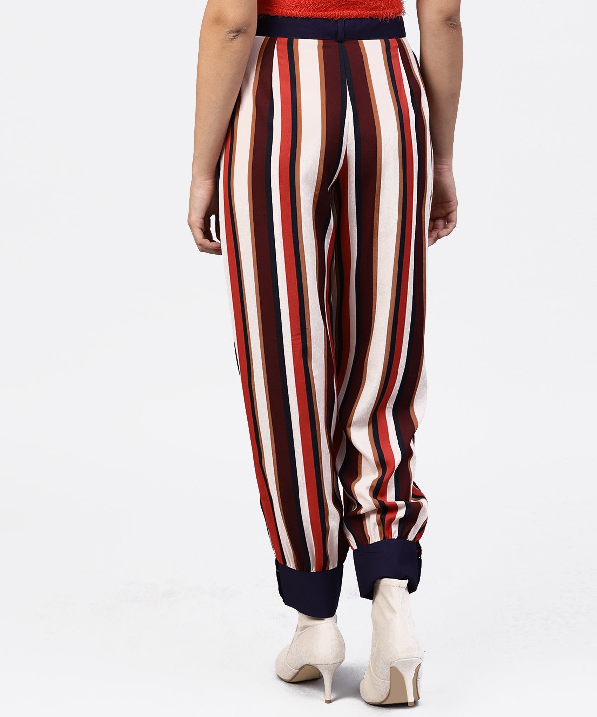 Women's Multi Printed Ankle Length Striped Trouser