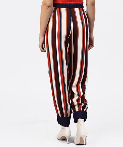 Women's Multi Printed Ankle Length Striped Trouser