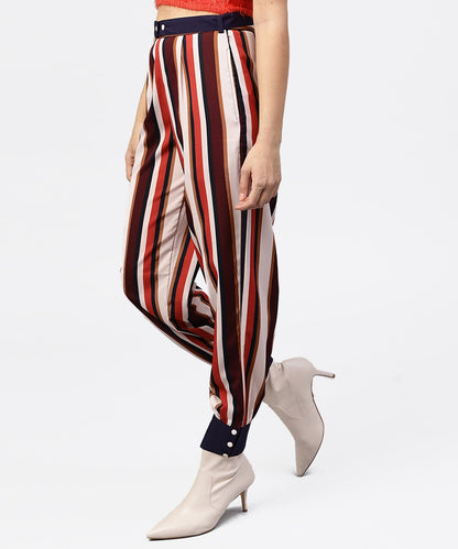 Women's Multi Printed Ankle Length Striped Trouser
