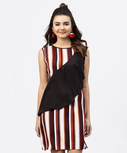 Women's Multi Striped Sleeveless Dress With Round Neck