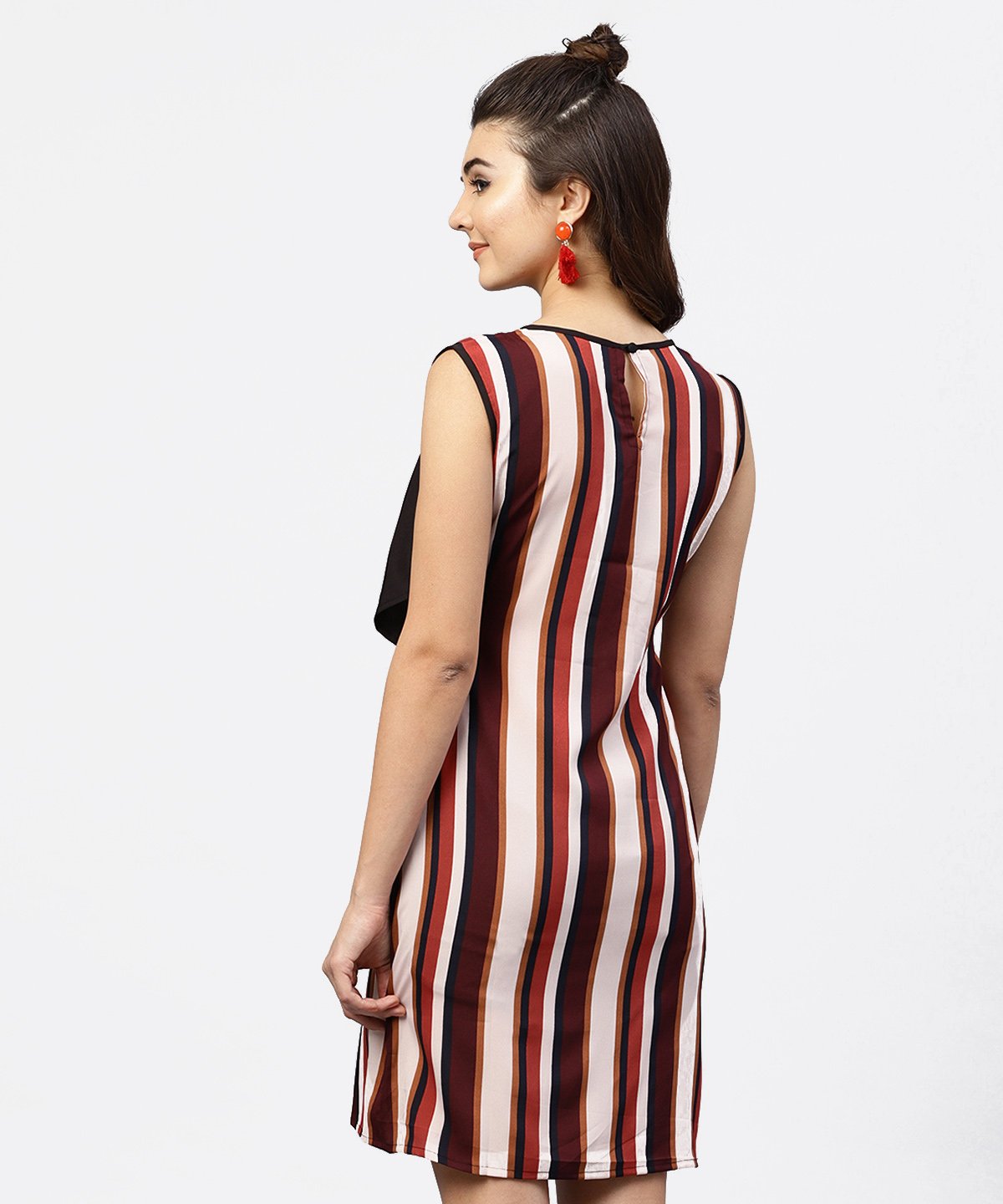 Women's Multi Striped Sleeveless Dress With Round Neck