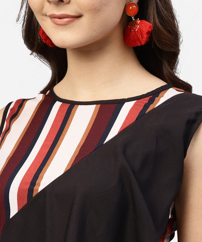 Women's Multi Striped Sleeveless Dress With Round Neck