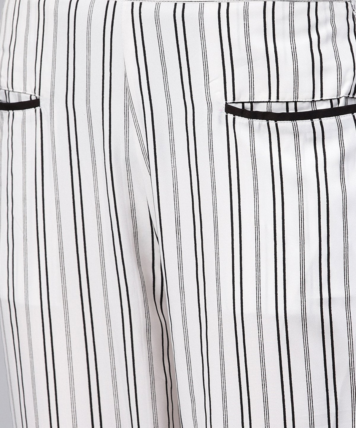 Women's Black And White Striped Trouser With Pockets