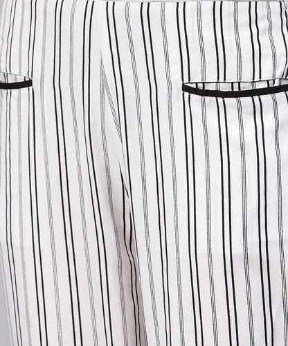 Women's Black And White Striped Trouser With Pockets