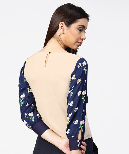 Women's Blue Full Sleeve Assymetric Layered Crepe Tops