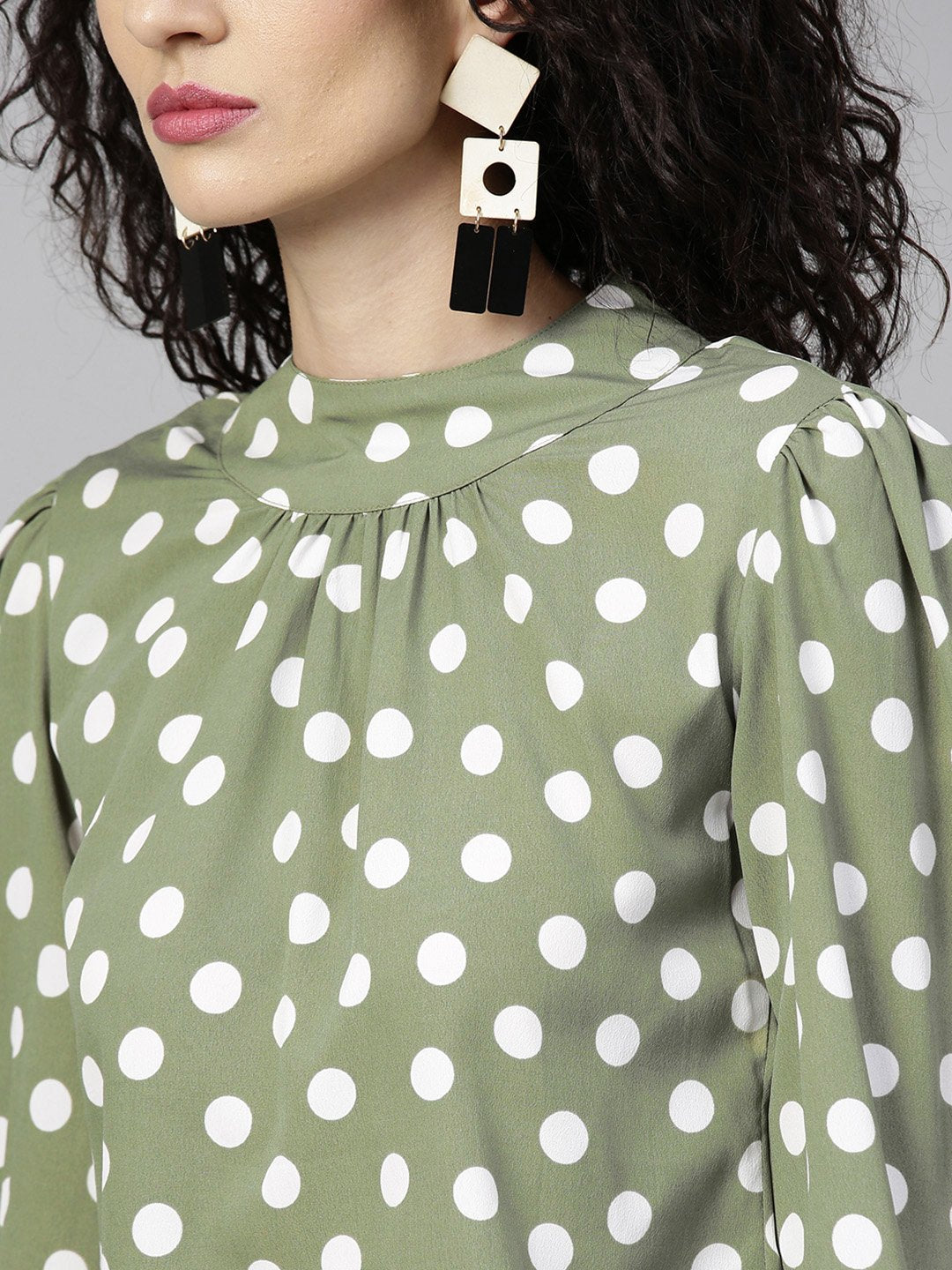 Women's Olive Green & White Printed Top With Trousers