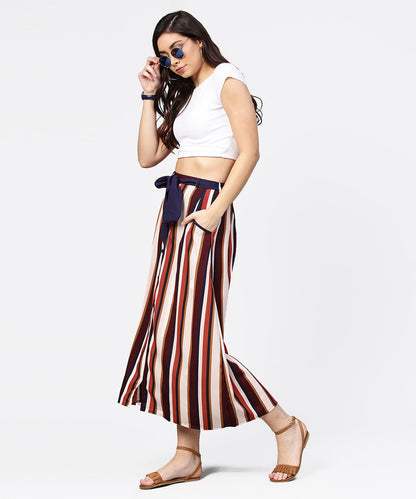 Women's Multi Printed Ankle Length Flared Skirt With Button Work At Front