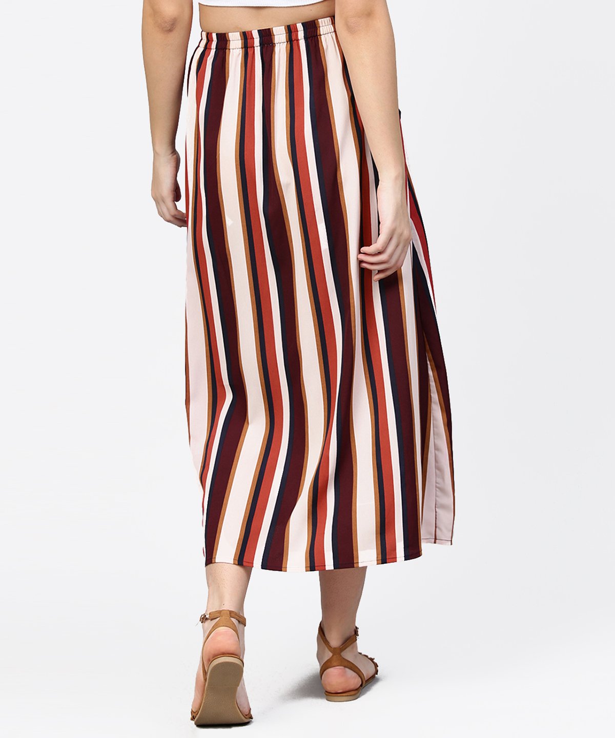 Women's Multi Printed Ankle Length Flared Skirt With Button Work At Front