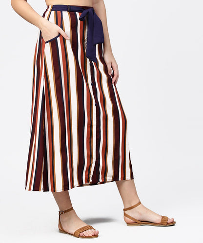 Women's Multi Printed Ankle Length Flared Skirt With Button Work At Front
