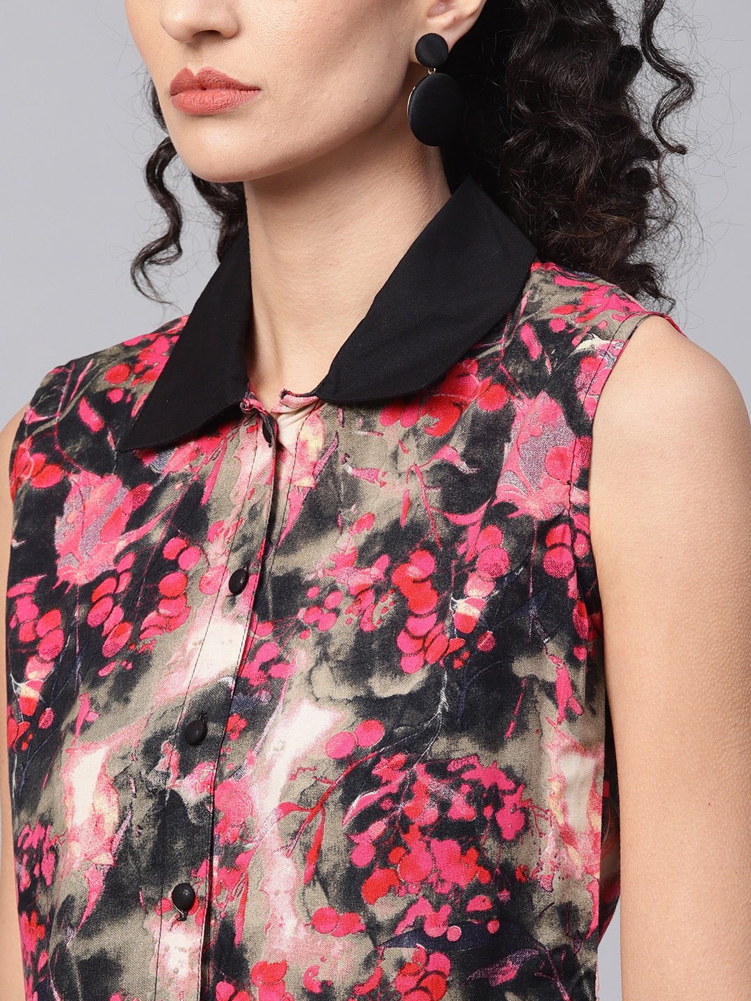 Women's Pink & Black Printed Sleeveless Tops With Black Ankle Length Balloon Pant