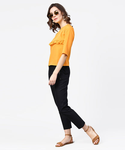 Women's Yellow 3/4Th Sleeve Ruffle Tops