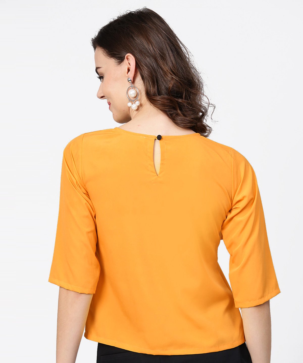 Women's Yellow 3/4Th Sleeve Ruffle Tops