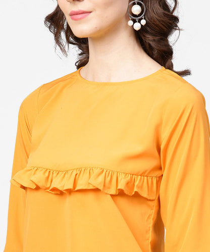 Women's Yellow 3/4Th Sleeve Ruffle Tops