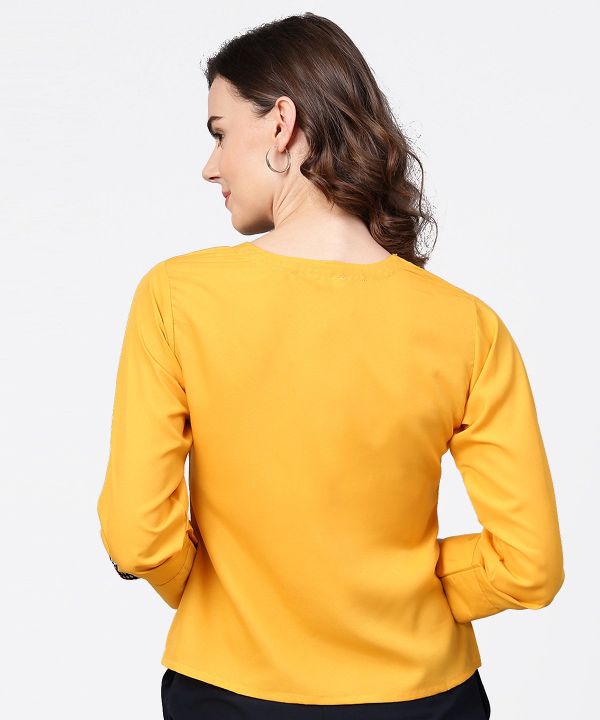 Women's Yellow Full Sleeve Crepe Front Open Tops