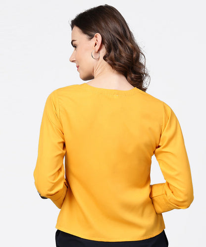 Women's Yellow Full Sleeve Crepe Front Open Tops
