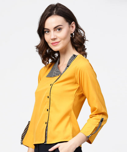 Women's Yellow Full Sleeve Crepe Front Open Tops