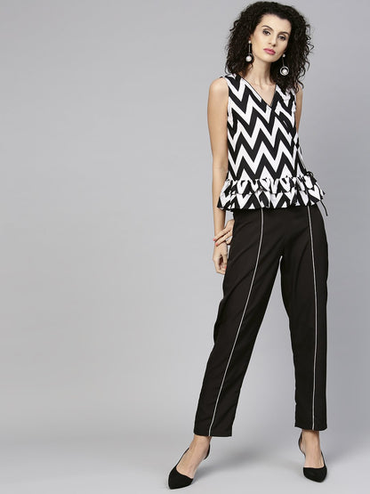 Women's Black & White Printed Top With Trouser