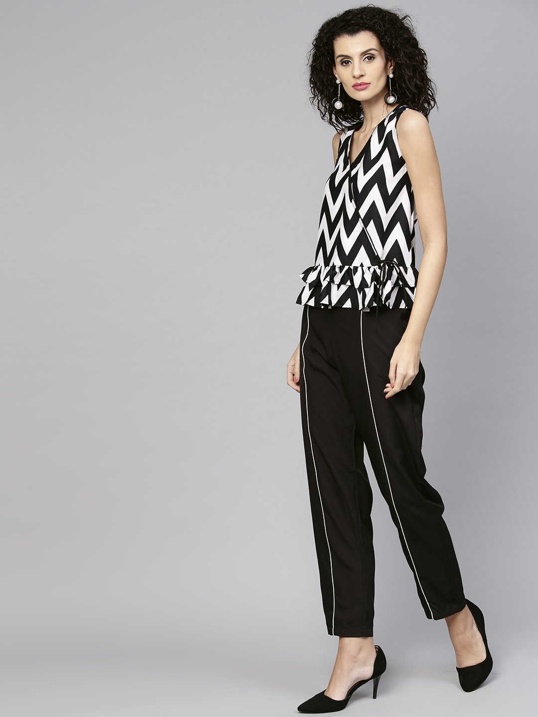 Women's Black & White Printed Top With Trouser