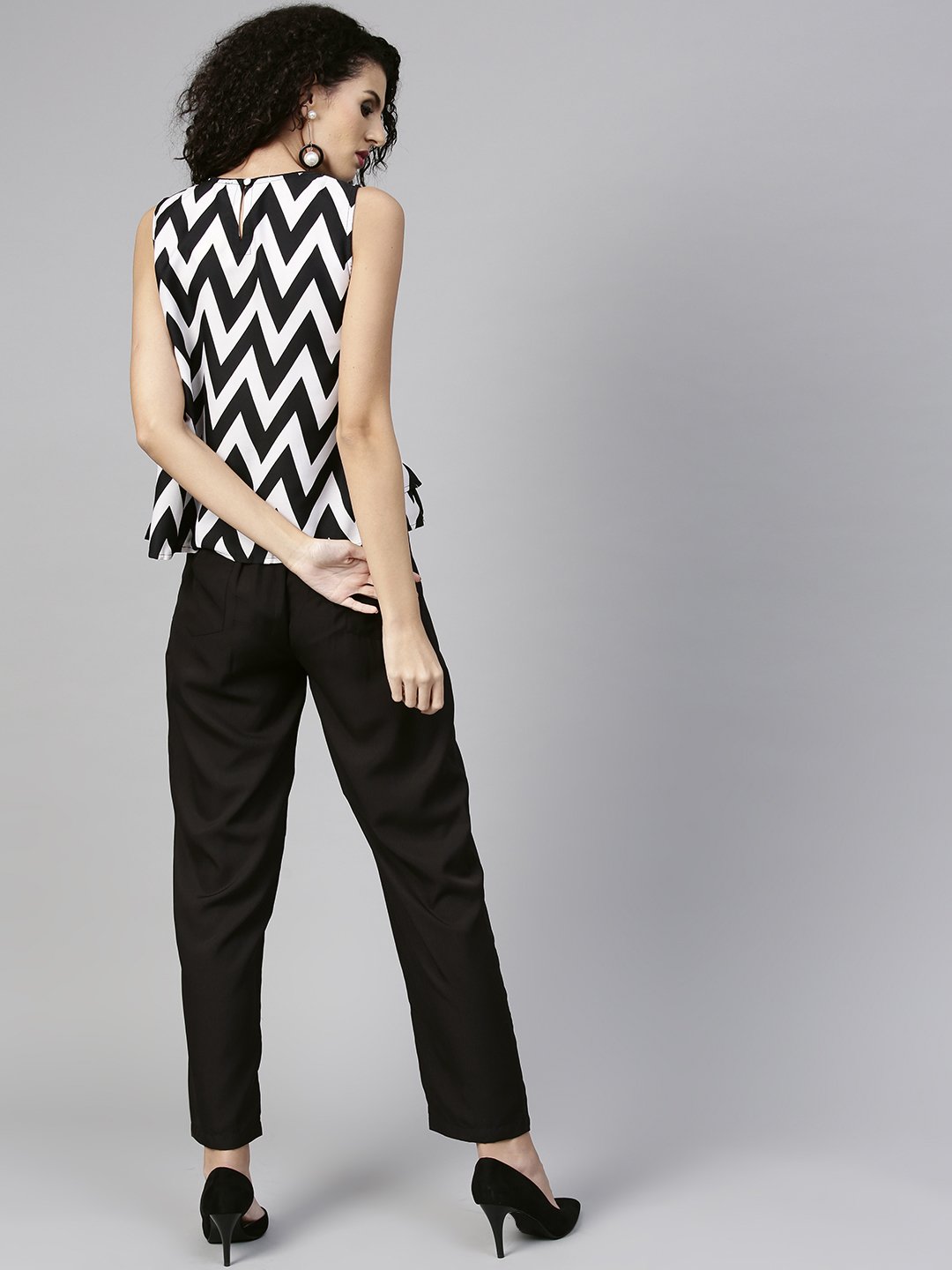 Women's Black & White Printed Top With Trouser