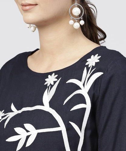 Women's Rayon Navy Blue Cowl Draped Kurta With 3/4 Sleeves
