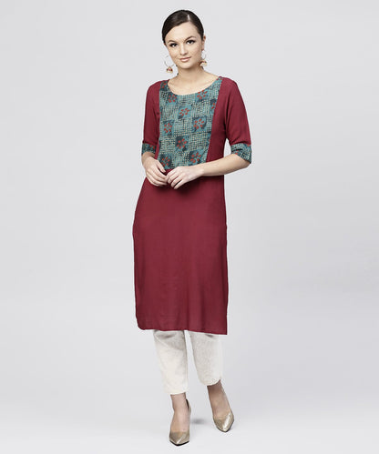 Women's Red Kurta With Half Sleeves And Front Yoke