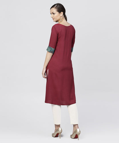 Women's Red Kurta With Half Sleeves And Front Yoke