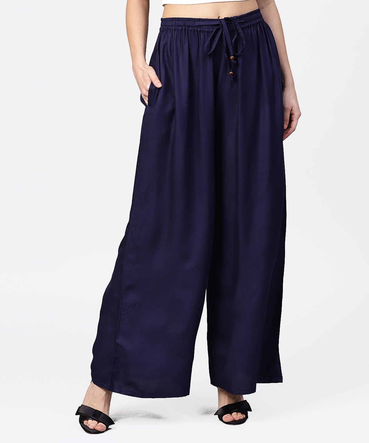 Women's Navy Blue Ankle Length Flared Palazzo