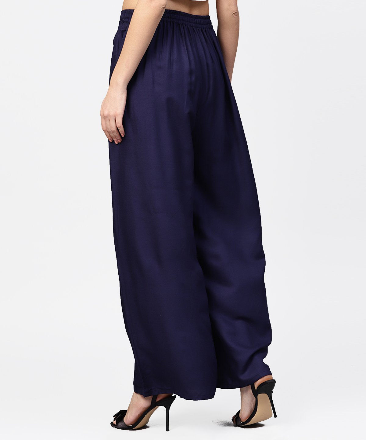 Women's Navy Blue Ankle Length Flared Palazzo