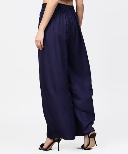 Women's Navy Blue Ankle Length Flared Palazzo