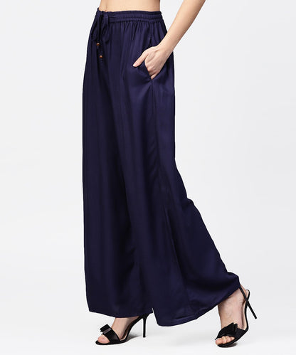 Women's Navy Blue Ankle Length Flared Palazzo