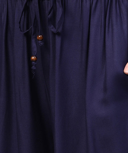 Women's Navy Blue Ankle Length Flared Palazzo