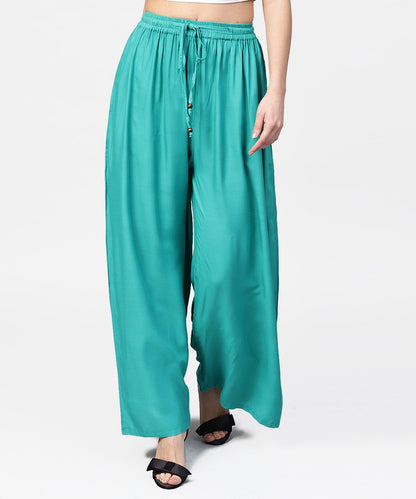 Women's Turquoise Blue Flared Ankle Length Palazzo