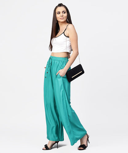 Women's Turquoise Blue Flared Ankle Length Palazzo