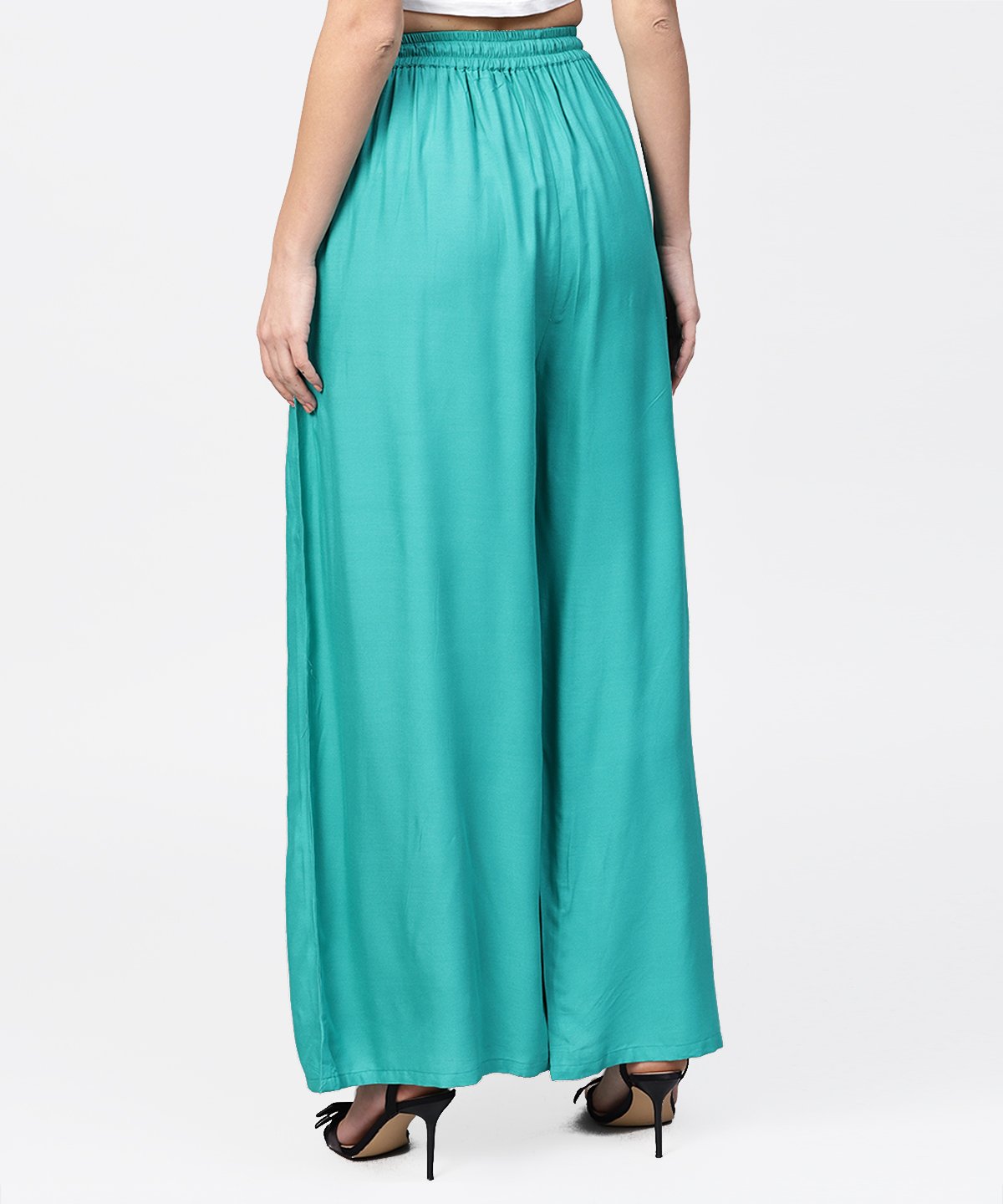 Women's Turquoise Blue Flared Ankle Length Palazzo