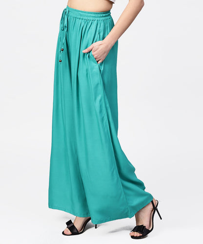 Women's Turquoise Blue Flared Ankle Length Palazzo
