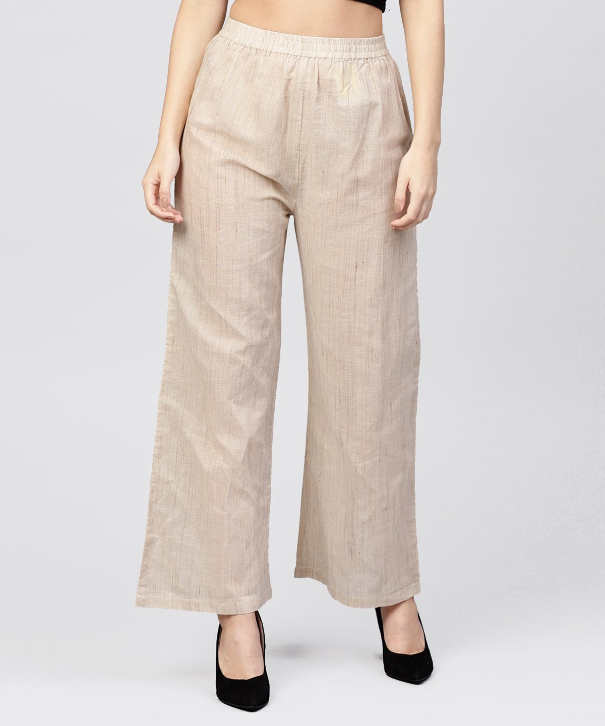 Women's Beige Pleated Ankle Lebgth Palazzo