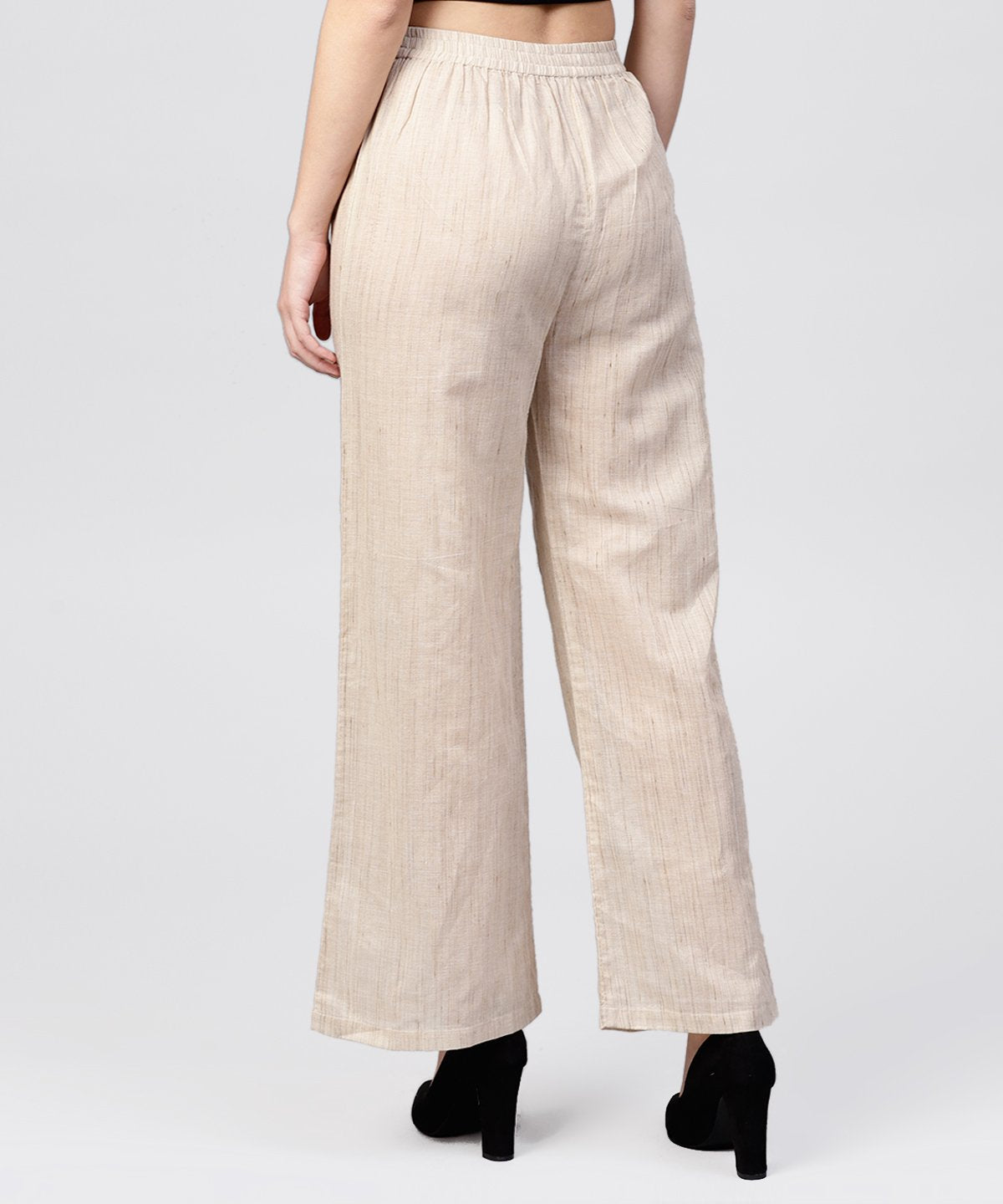 Women's Beige Pleated Ankle Lebgth Palazzo