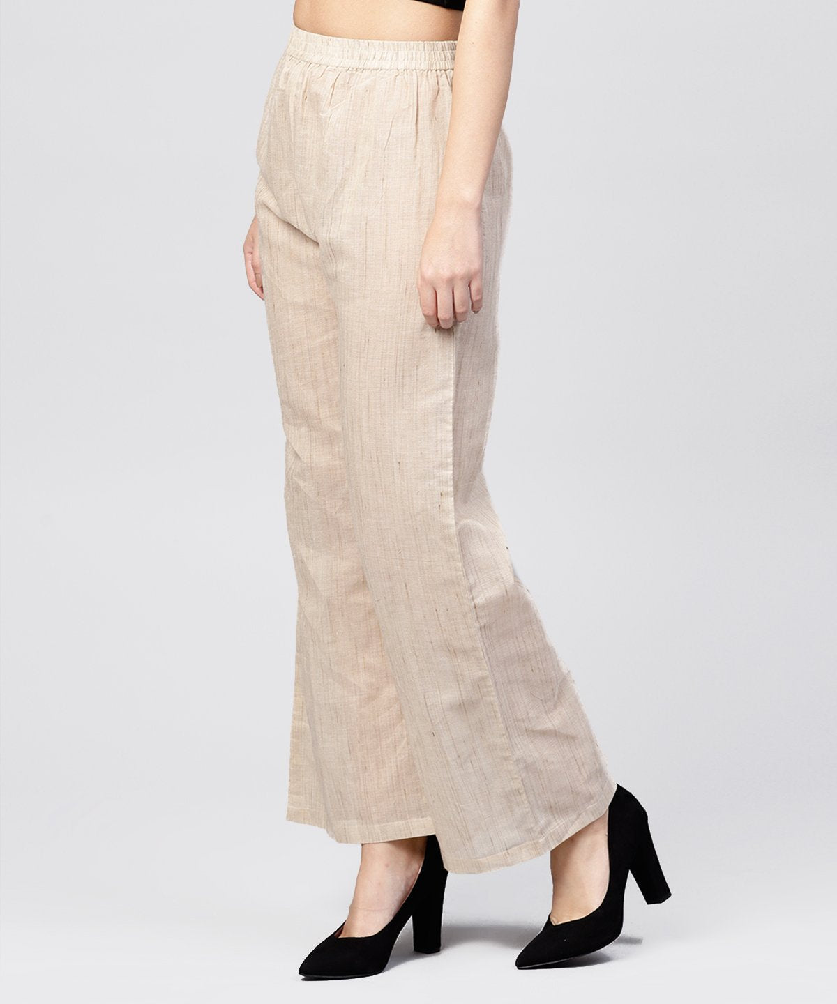 Women's Beige Pleated Ankle Lebgth Palazzo