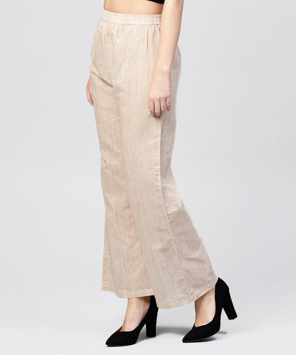 Women's Beige Pleated Ankle Lebgth Palazzo
