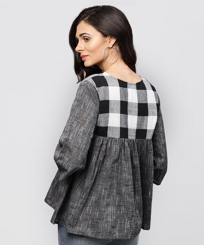 Women's Grey Top With V-Neck And Flared Sleeves