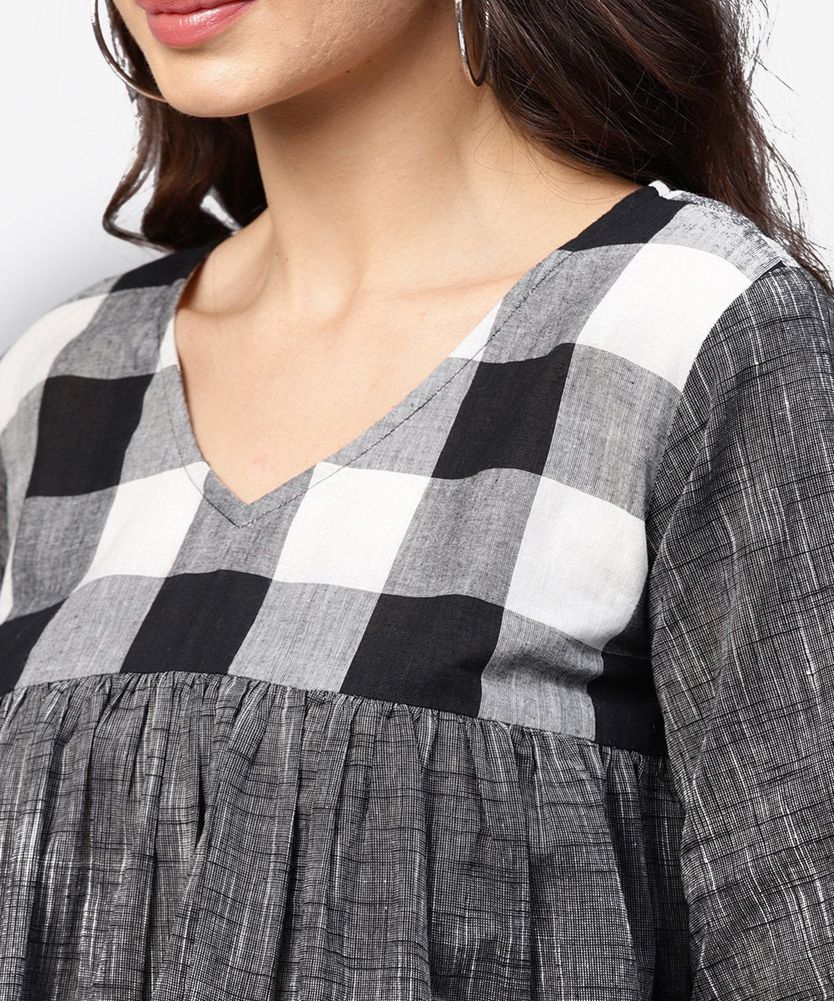 Women's Grey Top With V-Neck And Flared Sleeves