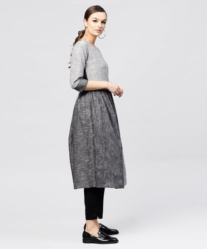 Women's Grey Stripes Claff Length Kurta With 3/4 Sleeves