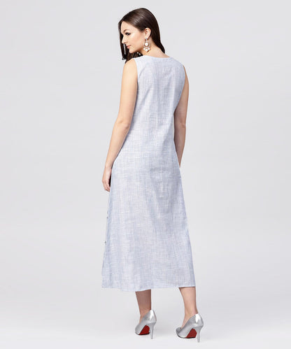 Women's White  Sleeveless A-Line Kurta With Round Neck
