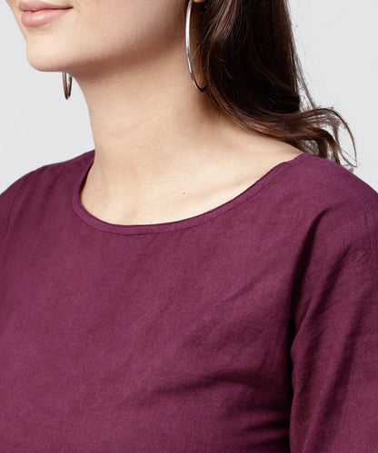 Women's Burgundy Tie And Dye Maxi Dress With Round Neck And 3/4 Sleeves