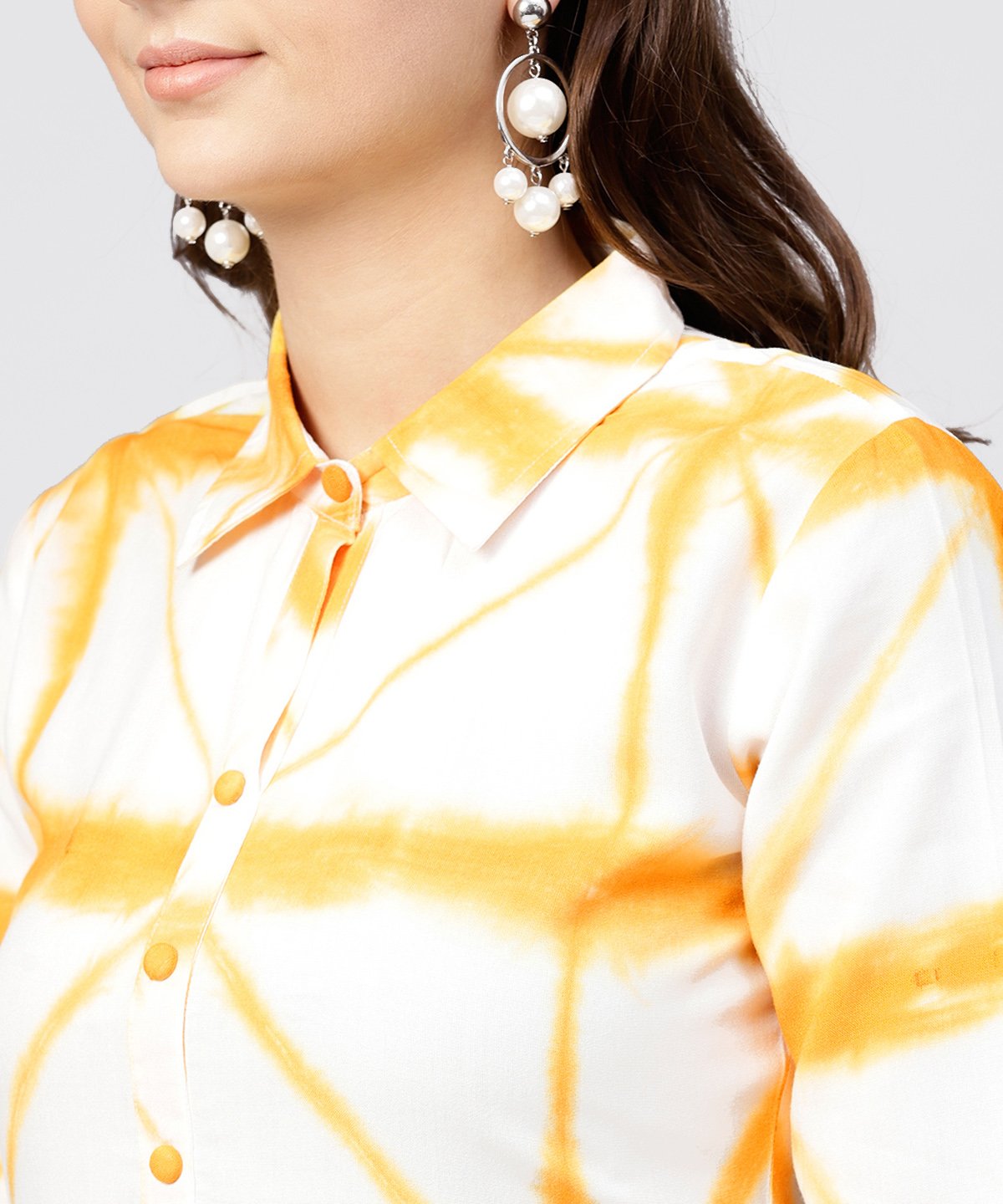 Women's Multi Tie And Dyed Shirt Collar Maxi Dress With Box Pleats And 3/4 Sleeves