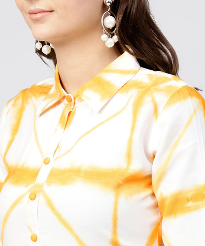 Women's Multi Tie And Dyed Shirt Collar Maxi Dress With Box Pleats And 3/4 Sleeves