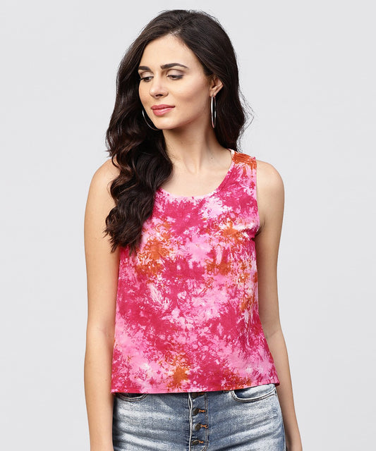 Women's Pink Colored Sleeveless Top With Round Neck