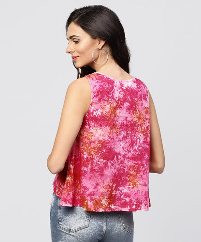 Women's Pink Colored Sleeveless Top With Round Neck