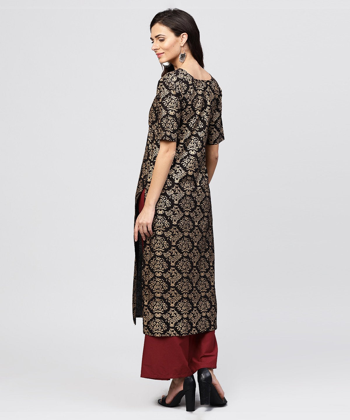 Women's Half Slevees Round Neck Cotton Printed Kurta With Ankle Length Palazzo